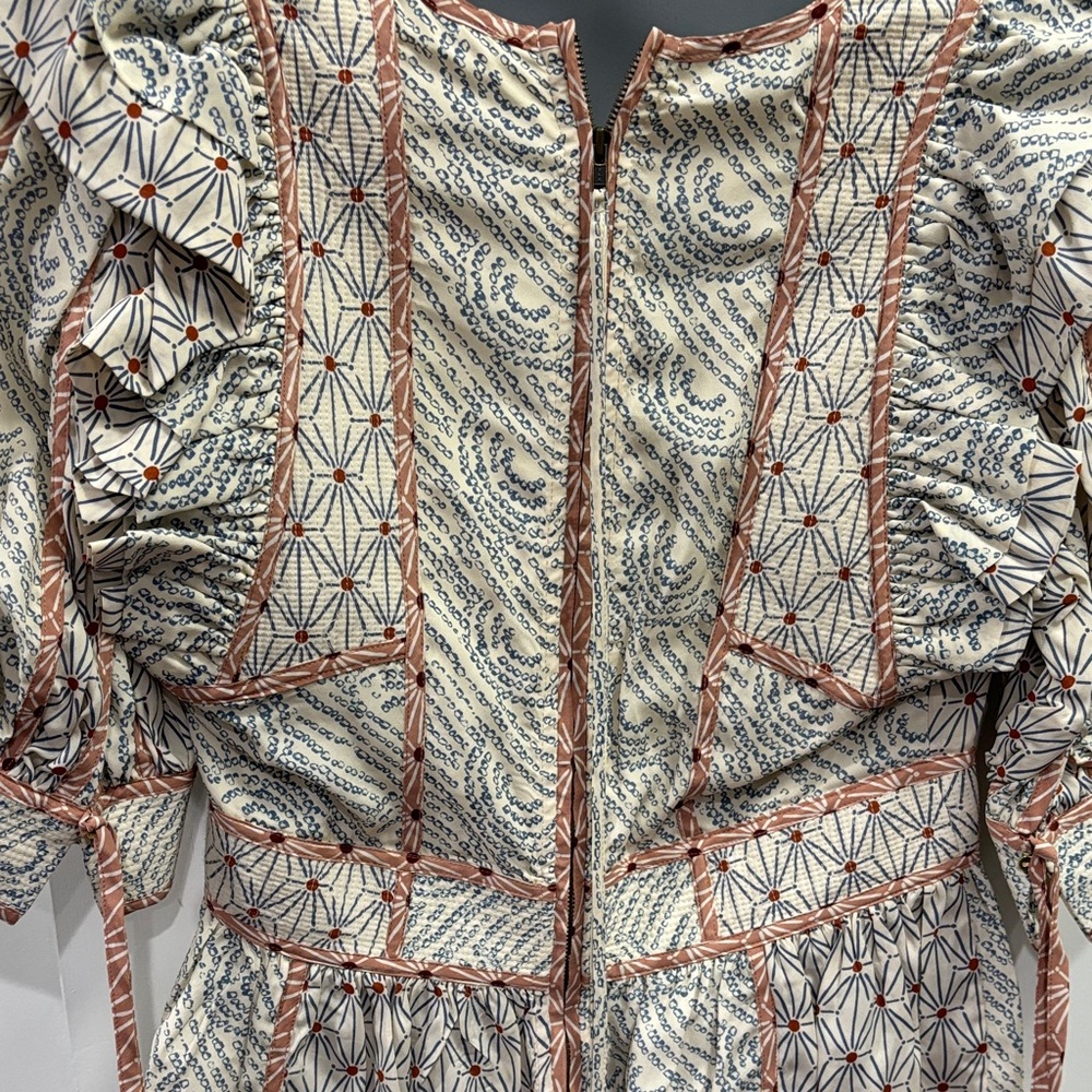 Ulla Johnson Ivory and Rust Printed Peplum Blouse - Picture 5 of 6